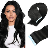 Tape In Hair Extensions Human Hair Invisible Straight Tape Hair Extensions For Women Seamless Skin Weft #1B Natural Black