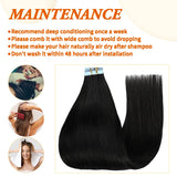 Tape In Hair Extensions Human Hair Invisible Straight Tape Hair Extensions For Women Seamless Skin Weft #1B Natural Black