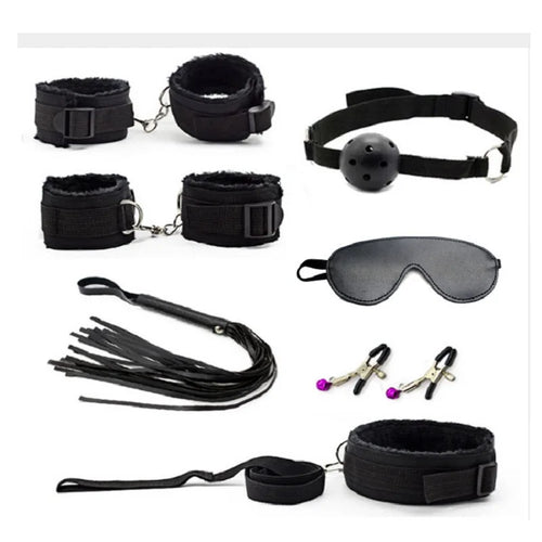 7 Pcs/set Sex Products Erotic Toys for Adults BDSM  Bondage Set Handcuffs Nipple Clamps Gag Whip Rope   For Couples