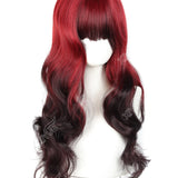 Blood Red Black Ombre Long Wavy Synthetic Wig with Bangs Gothic Bride Halloween Costume Wig Heat Resistant Cosplay Hair Party by