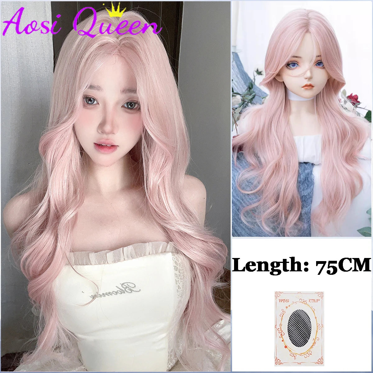 AOSI Synthetic Gray Ppurple With Bangs Gradient Long Curly Hair Ladies Wig Daily Wear Party COS Wig