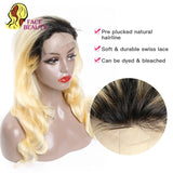 Full Lace Human Hair Wigs 1B 613 Ombre Blonde 13x6 Lace Front Wigs Dark Root Body Wave Brazilian Pre Plucked Remy Frontal Wig
