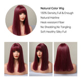 HENRY MARGU Short Bob Straight Synthetic Wig for Women Wine Red Burgundy Hair Wig with Bangs Cosplay Party Lolita Heat Resistant
