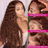 Chocolate Brown Deep Wave 13x4 HD Lace Frontal Wigs Human Hair Transparent Pre Plucked 250% Density Water Wave Lace Frontal Wigs