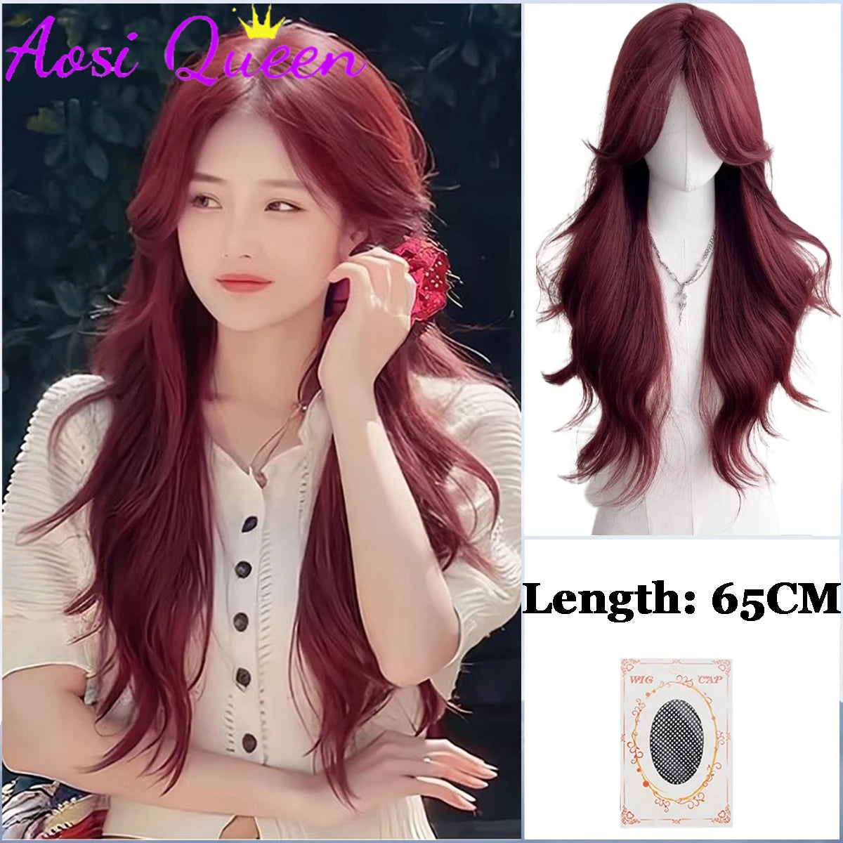 AOSI Synthetic Gray Ppurple With Bangs Gradient Long Curly Hair Ladies Wig Daily Wear Party COS Wig