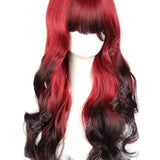 Blood Red Black Ombre Long Wavy Synthetic Wig with Bangs Gothic Bride Halloween Costume Wig Heat Resistant Cosplay Hair Party by