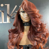 13x6 Reddish Brown Women's Wigs Synthetic Lace Front Wig Red Body Wave Lace Frontal Wig Glueless Pre Plucked With Baby Hair Wig