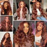 13x6 Reddish Brown Women's Wigs Synthetic Lace Front Wig Red Body Wave Lace Frontal Wig Glueless Pre Plucked With Baby Hair Wig
