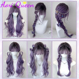 AOSI Synthetic Gray Ppurple With Bangs Gradient Long Curly Hair Ladies Wig Daily Wear Party COS Wig