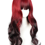 Blood Red Black Ombre Long Wavy Synthetic Wig with Bangs Gothic Bride Halloween Costume Wig Heat Resistant Cosplay Hair Party by