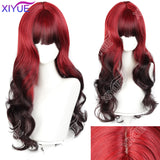 Blood Red Black Ombre Long Wavy Synthetic Wig with Bangs Gothic Bride Halloween Costume Wig Heat Resistant Cosplay Hair Party by