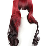 Blood Red Black Ombre Long Wavy Synthetic Wig with Bangs Gothic Bride Halloween Costume Wig Heat Resistant Cosplay Hair Party by