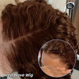 Chocolate Brown Deep Wave 13x4 HD Lace Frontal Wigs Human Hair Transparent Pre Plucked 250% Density Water Wave Lace Frontal Wigs